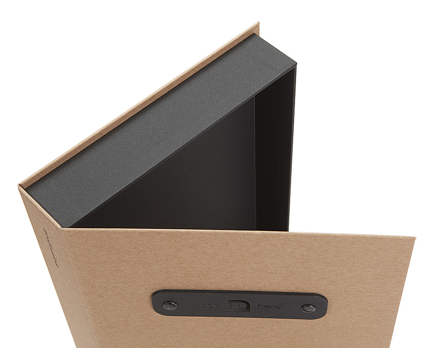 Book Style Rigid Product Box with magnets Black paper and SH Recycling