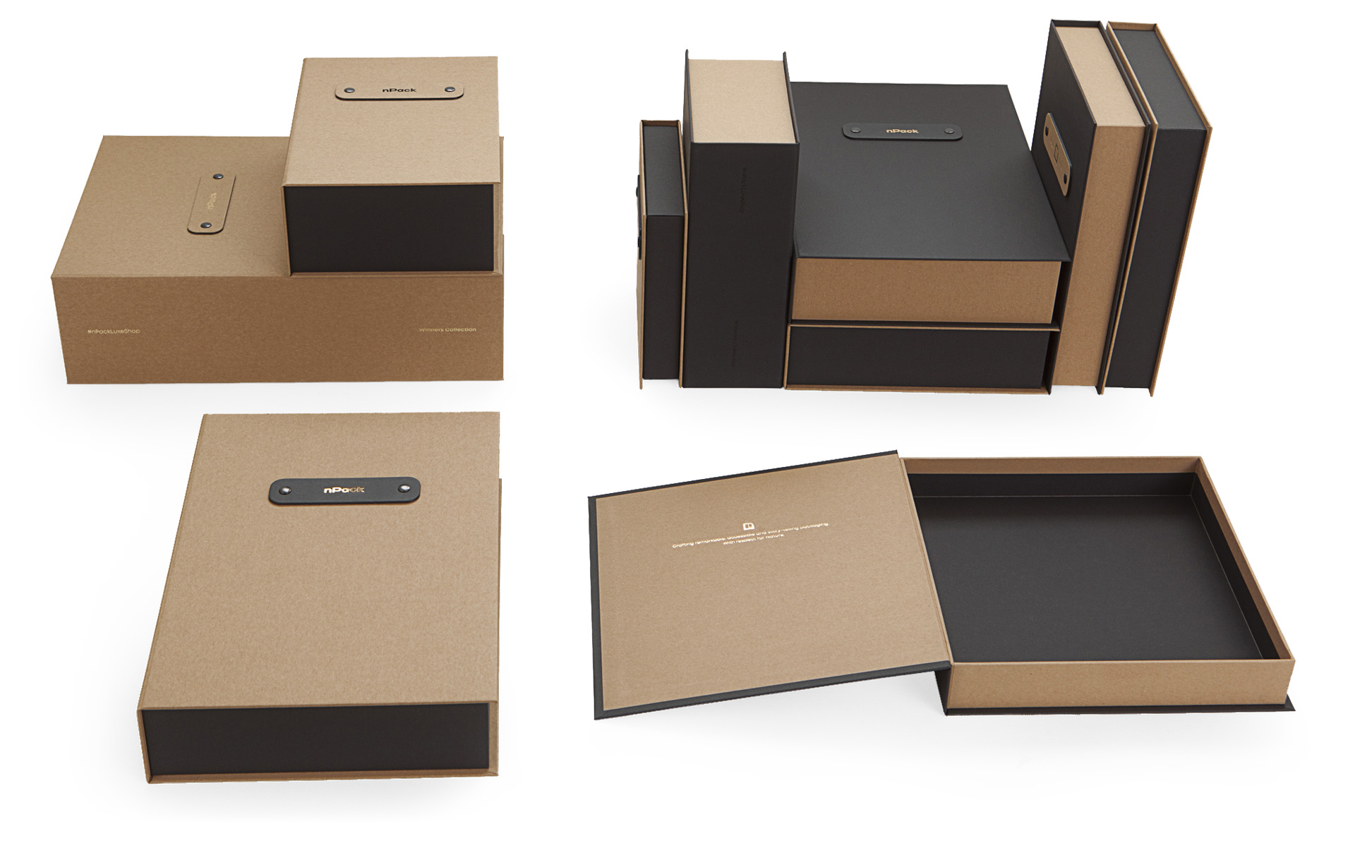 Book Style Rigid Product Box with magnets Black paper and SH Recycling