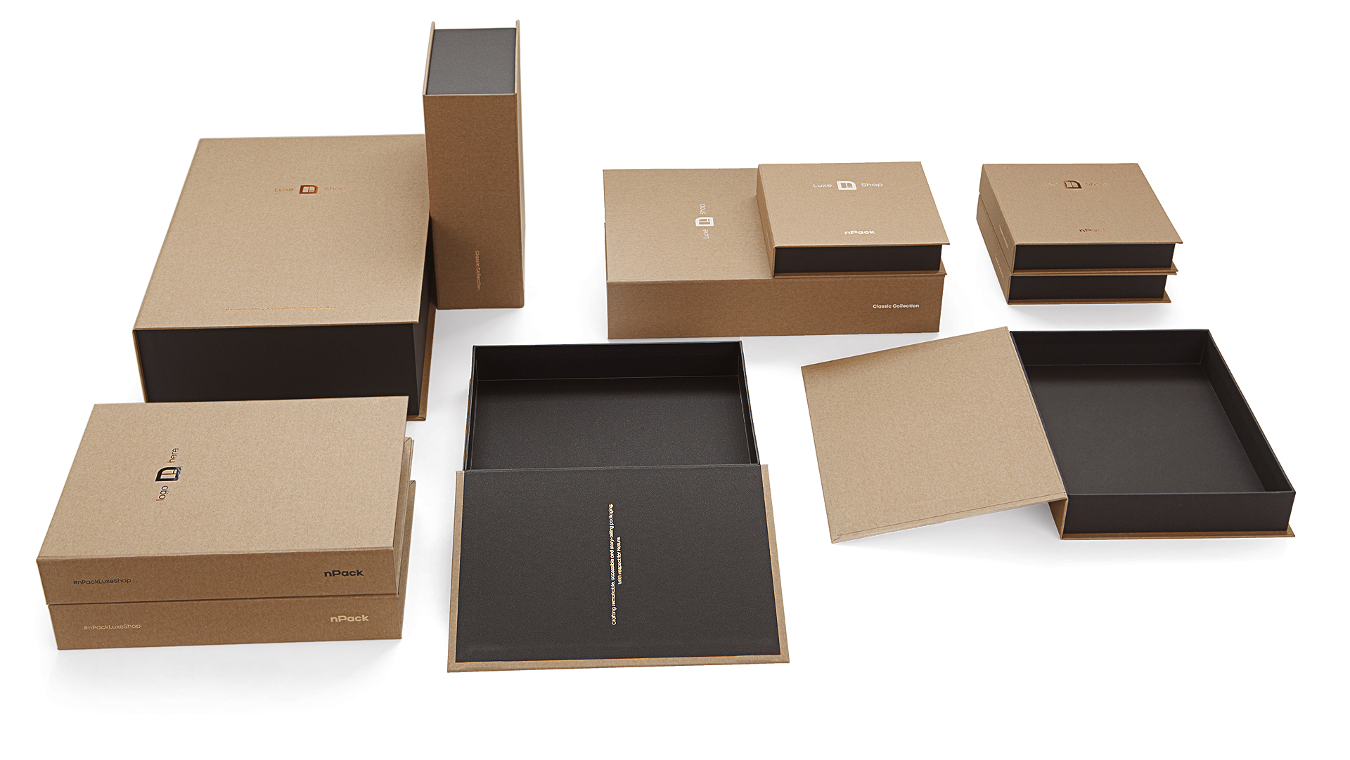 Handcrafted Rigid Gift Box with magnets in SH Recycling paper and Koehler Brilliant Black paper, manufactured in Europe